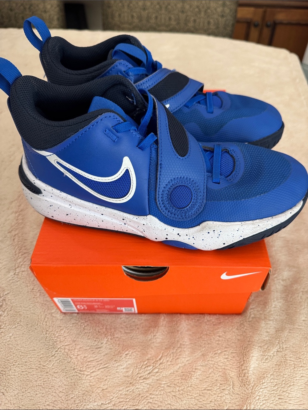 Nike Team Hustle Blue and Black Kids' Hook-and-Loop Sneakers